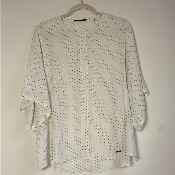 T Tahari Tops - T Tahari Cream Blouse Polka Dot 3/4 Sleeves and‎ Mandarin Collar Size Medium